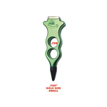 A PDR tool in green aluminum with small size holes of .750”
